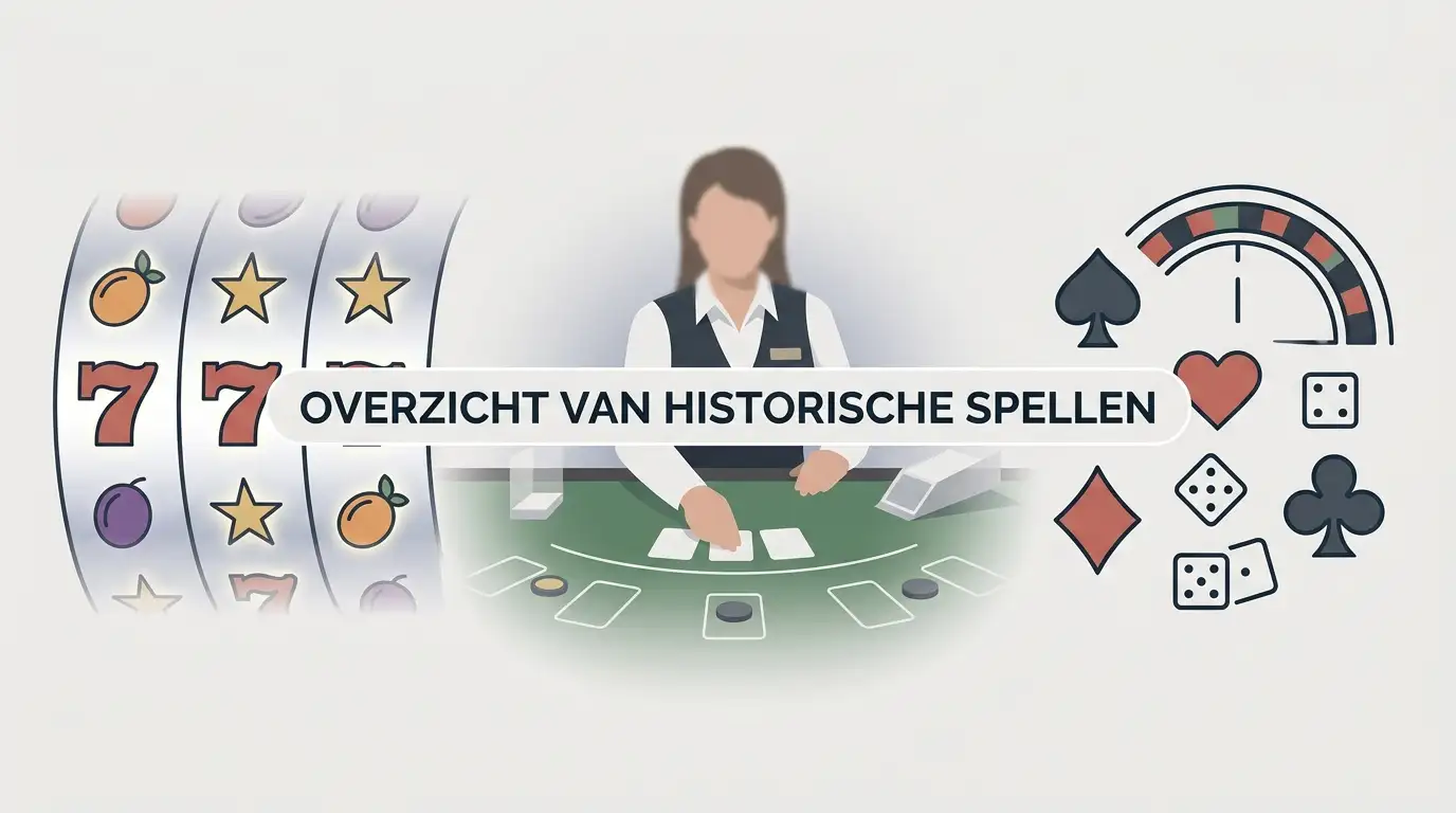 Neutrale illustratie van online slots, live-tafels en casinospelcategorieën zonder merklogo's